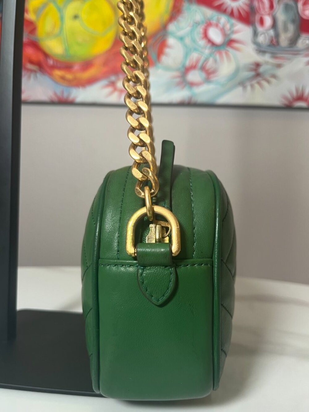 Tory Burch Kira Chevron Emerald Green Camera Bag Chain Crossbody - Picture 4 of 15